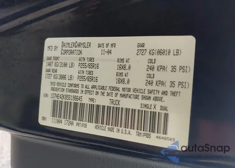 2005 Dodge Dakota Slt из США, поврежденный, VIN 1D7HE42K85S198645